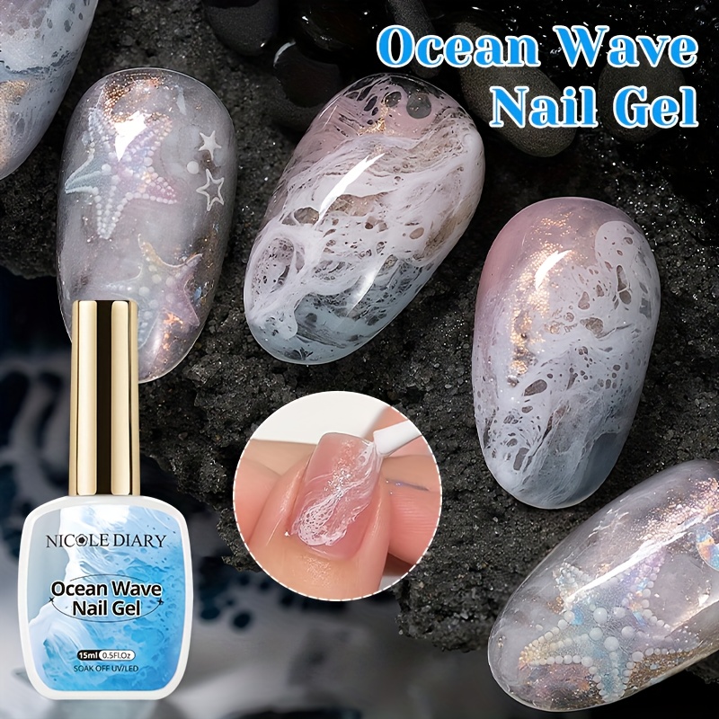 Image of 1 Diary Wave & Watercolor Nail Gel Polish - Gel For Diy Manicure, /removable Gel Nail With Ocean Wave & Ink Color, Instructions For Nail (15ml)