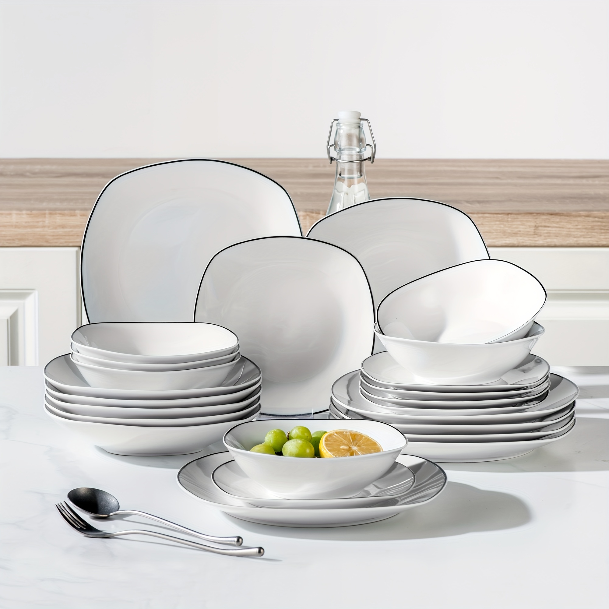 24pcs Dinnerware Sets, 24pcs Serveware For 6 People, Sets Dinner Plate, Dessert Plate, Soup Plate And Bowl