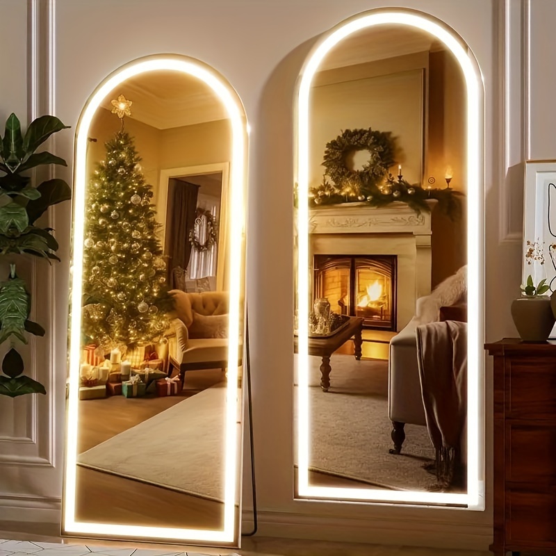 

Full-length Mirror, Aluminum Frame - Led Lighted Full-length Mirror - Arched Dressing Mirror - Full-length Dressing Mirror - For Bedroom Or Living Room Use, In Black/gold/white