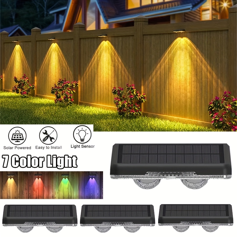 TEMU 4/2pcs Solar Step Lights, Solar Wall Light, Rgb - Colorful Outdoor Step Light, Ip44, Solar Garden Lamp, Yard Patio Light, Led Solar Deck Lights