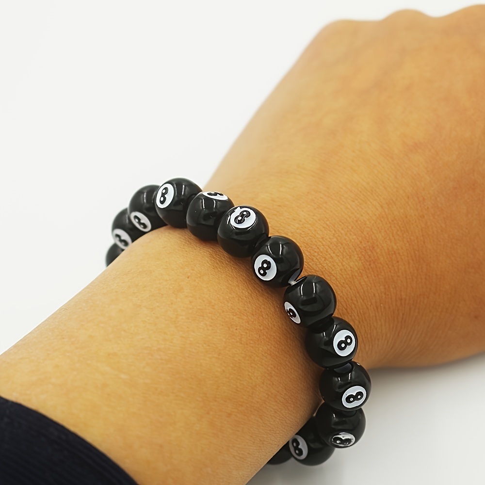 Men's Acrylic Beaded Bracelet with Billiard Charm