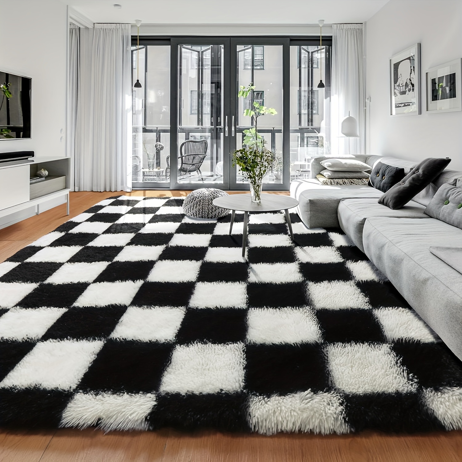 Black and white checkered rug hotsell