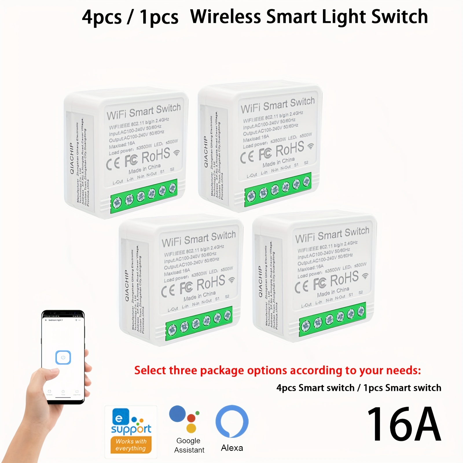 Comutator inteligent wifi ewelink mini tip releu 16A, compatibil cu alexa și google home, control prin aplicație, control vocal, mod DIY, funcție de întârziere, control prin rețea, fără hub necesar, întrerupător circuit inteligent 2 căi, automatizare acasă ewelink, programare timer