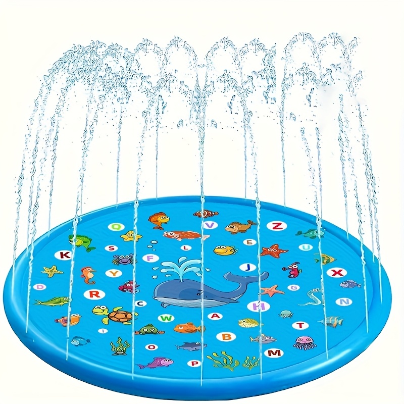 Image of Blue And Letter Pattern Water Play Mat - A Sturdy Outdoor Splash Mat With Stimulating Spray Function, Perfect For Lawns, , Gardens, And Summer Park Activities | Fun Water For Kids