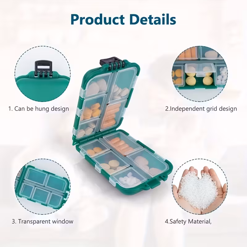 1pc travel waterproof moisture proof 7 day pill organizer polypropylene plastic with sealed compartments unscented daily medicine box for travel Product details 3