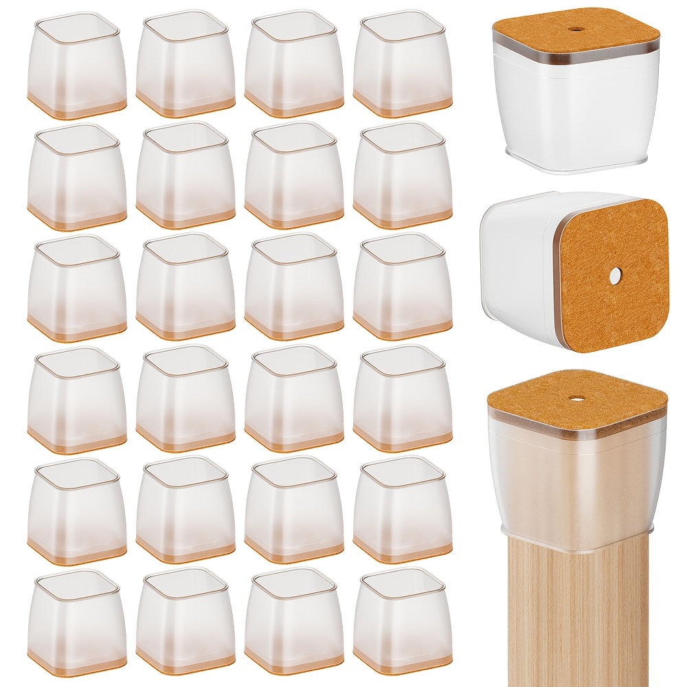 TEMU 24pcs Square Chair Leg Protectors, Noise Reducing Felt Pads, Anti-scratch & Silicone Caps, Non-slip Furniture Leg Covers For Hardwood Floors,