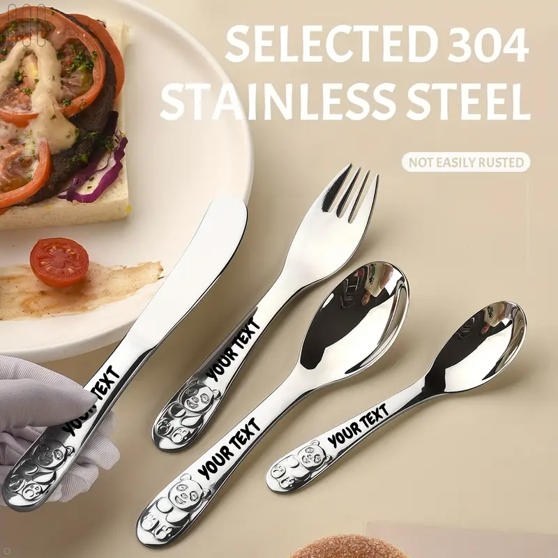 4pcs custom engraved stainless steel cutlery set cute durable tableware with gift box ideal for family everyday use Product details 2
