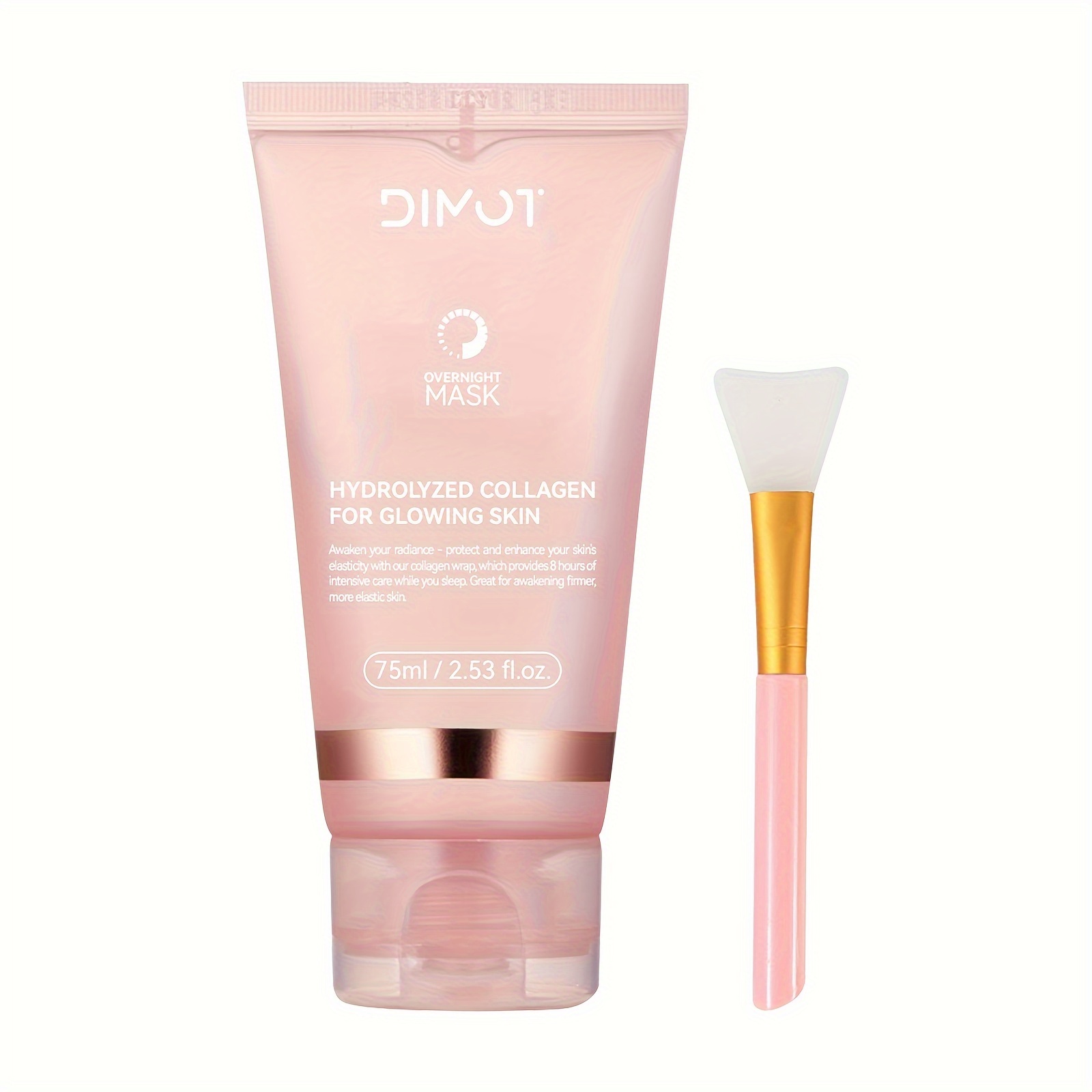 75ml DIMOT Kolagen Noćna Maska za Lice s Četkicom - Noćna Hidratacija i Kolagen, Nježna Formula Pogodna za Sve Svijetle Bež Tipove, Hidratantna Maska za Bore i Svijetle Bež, s Aplikator Četkicom (Bez Oštrih Kemikalija)