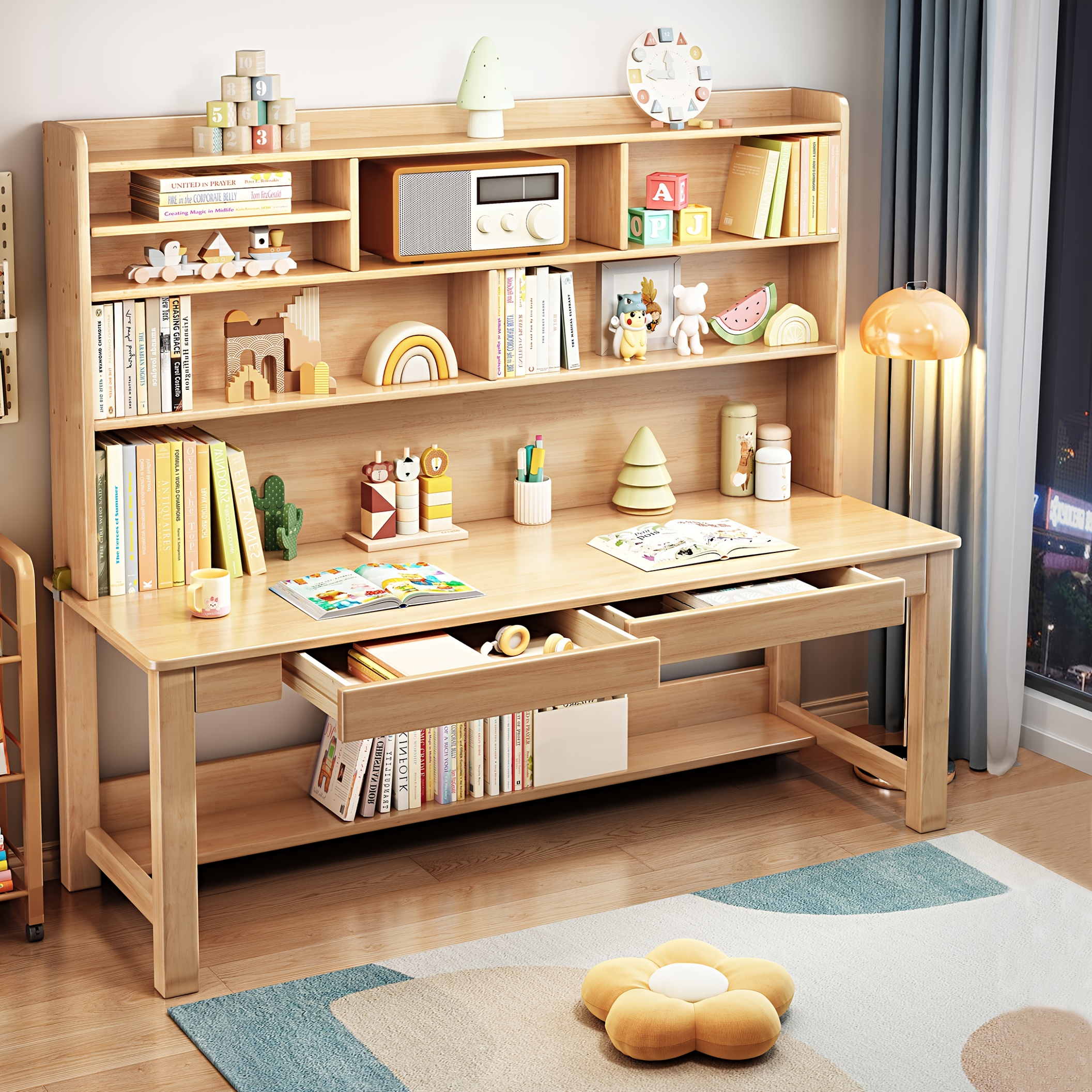 solid wood desk and cabinet set with drawers integrated desk and bookshelf under desk storage rack and desk cabinet   lightweight versatile detachable suitable for any location no   decorations required Product details 3
