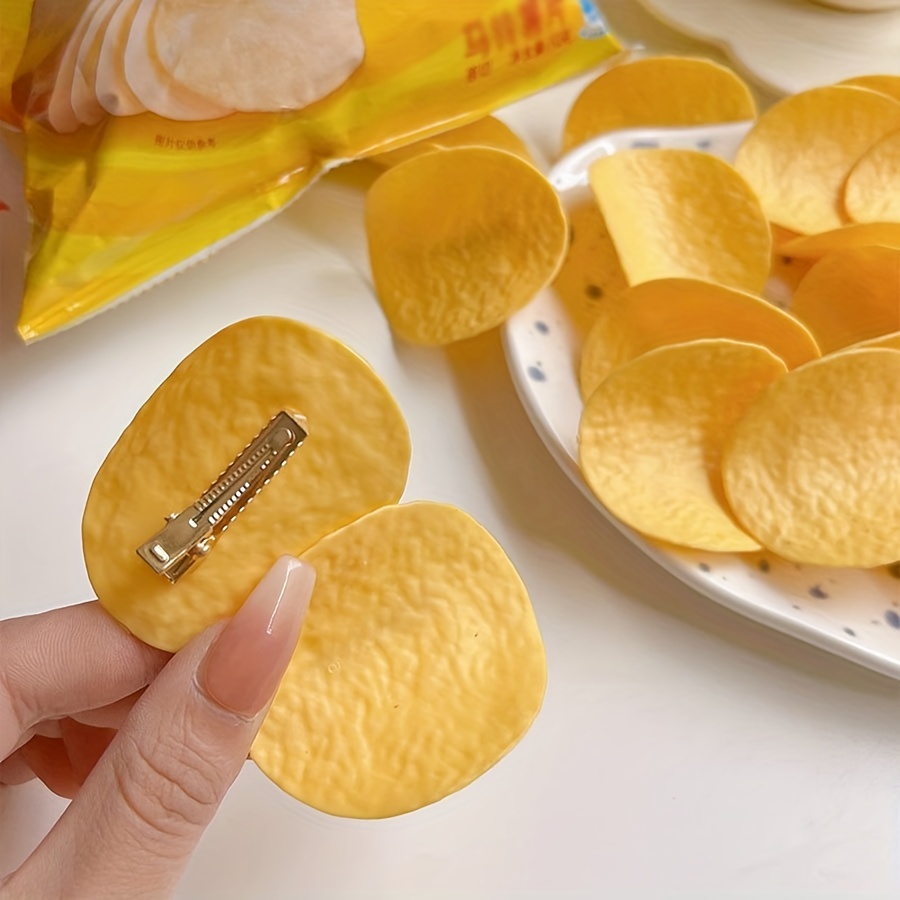 

Resin Potato Chip Hair Clip For Girls – Cute Minimalist Round Faux Duckbill Hairpin – Unique Creative Funny Hair Accessory – Cartoon Photo Prop – Suitable For Teens And Adults – Single Piece