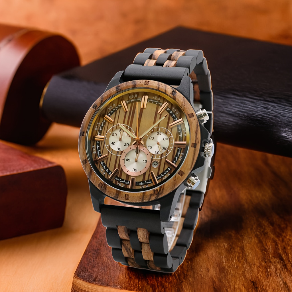 Image of Men's Wooden Watch Fashion Men's Quartz Wristwatches Wood Watch Men's Wristwatches Anniversary Gift For Husband