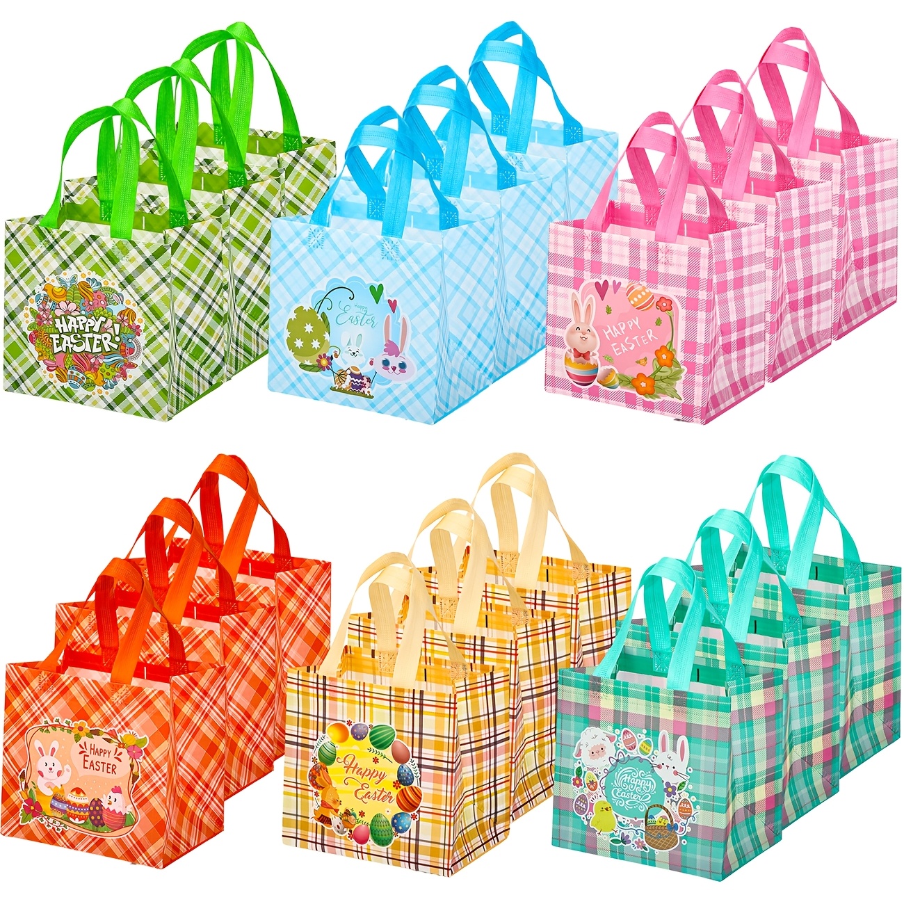 

18-pack Easter Bags With Handles, Reusable Non-woven Tote Gift Bags, Foldable Supplies, Open Size 7.9x5.9x7.9 Inches, Assorted Colors