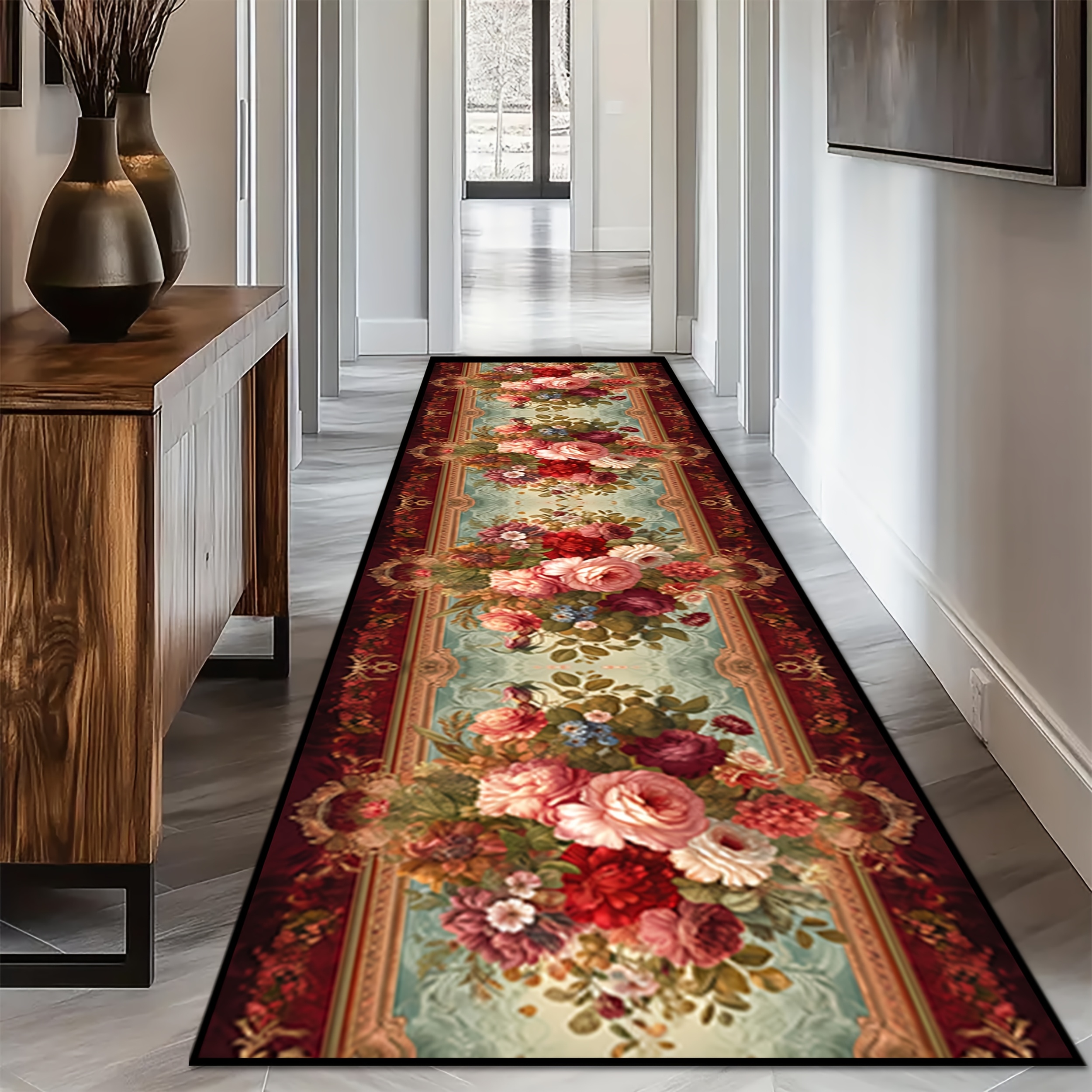 TEMU Sea Freight For 1pc Of The [] Rectangular Red Nordic Style Area Rug Measuring 80x240cm, A Comfortable Kitchen Floor Mat, Easy-to-clean Non-slip