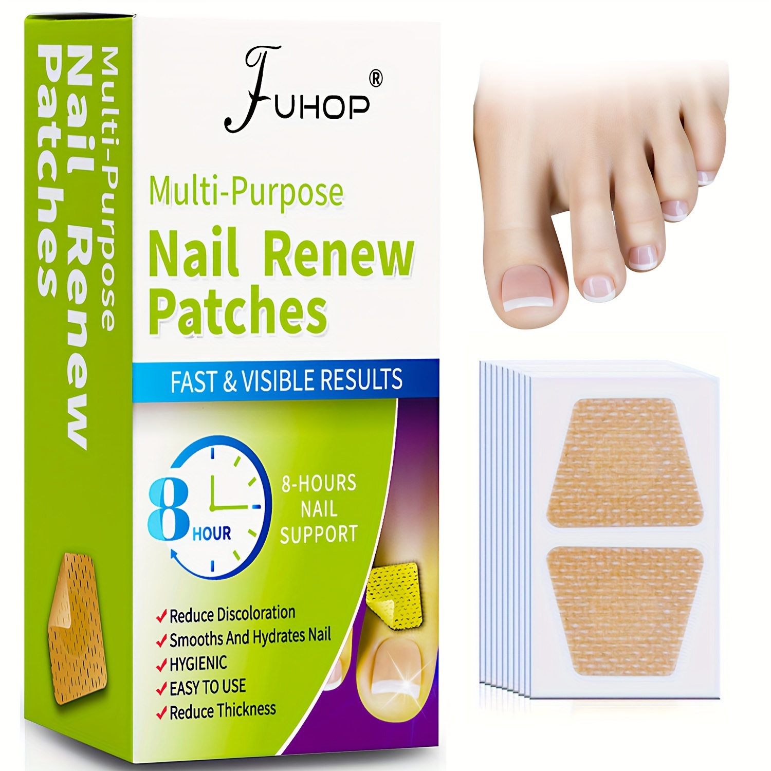 

64pcs Nail Renewal Patches, Multi-purpose Toe & Fingernail Care, Fast-acting For Damaged And Discolored Nails, With Garlic Extract & Tea Tree Oil, 8-hour Hydration & Protection