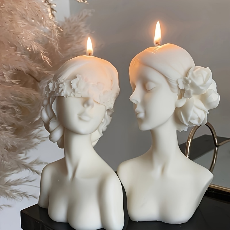 

3d Candle Silicone Mold Closed Eye Girl Cover Eyes Girl Mold Diy Ornaments Plaster Statue Mold Aromatherapy Candlesticks For Decoration Gift