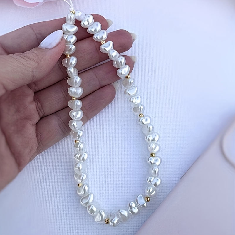 Image of White Crescent Pearl Phone Chain Phone Lanyard, Cute Camera Beading With Gift For Mother, Family, , Birthday, Holiday Phone Charm, Phone Chain