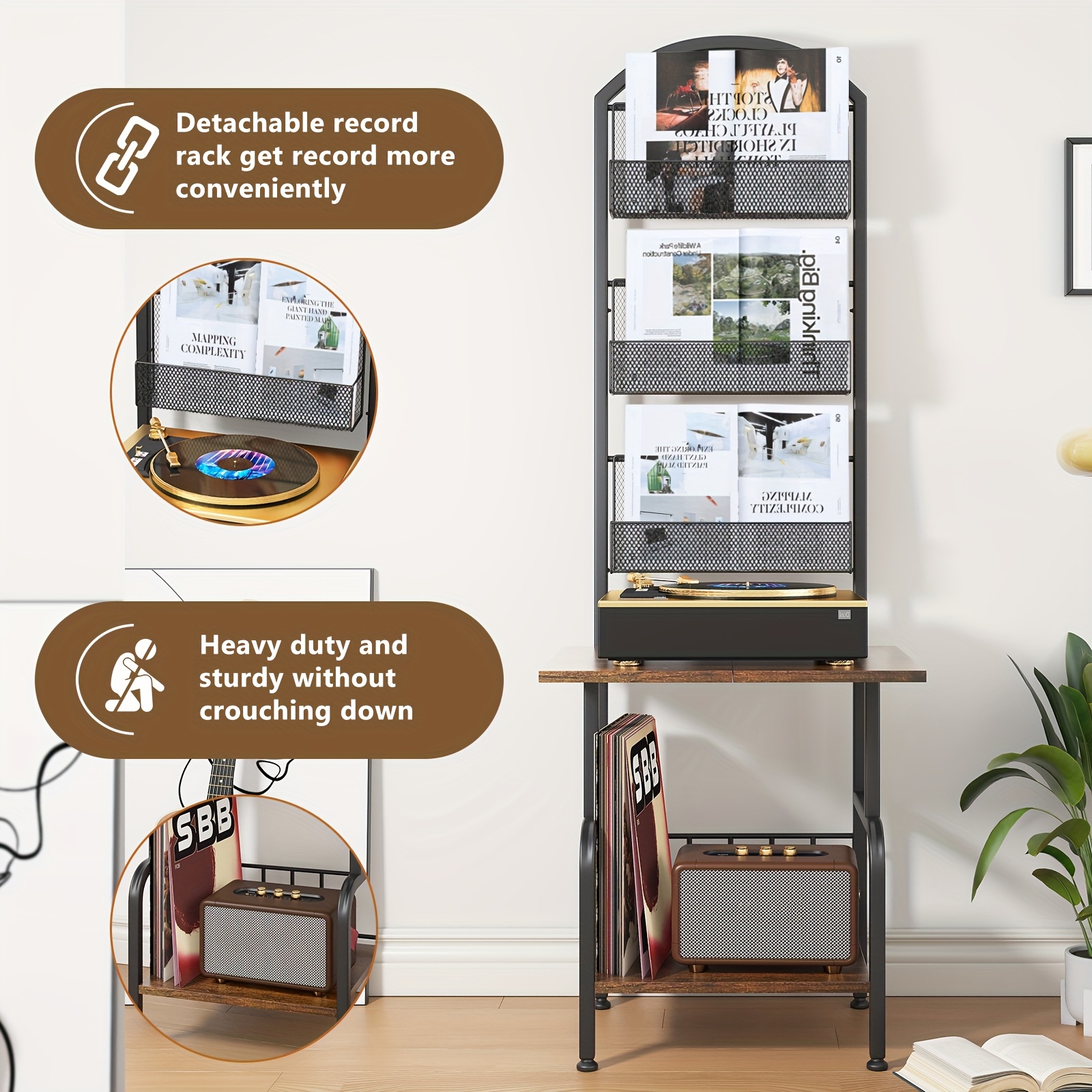 Huakan レコードプレーヤースタンド レコードラック Huakan レコードプレーヤースタンド レコードラック レコード