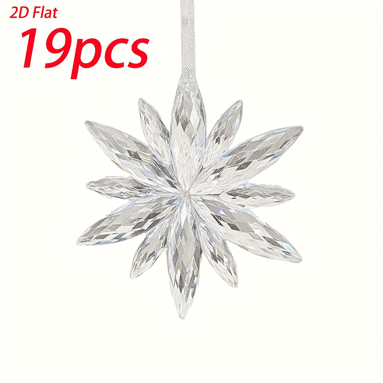Image of 2d Flat - 19pcs 2d Flat White Snowflake Christmas Ornaments, Transparent Christmas Tree Decoration Scene Arrangement Snowflake Garland Christmas Decor, Wedding Decor, Home Decor