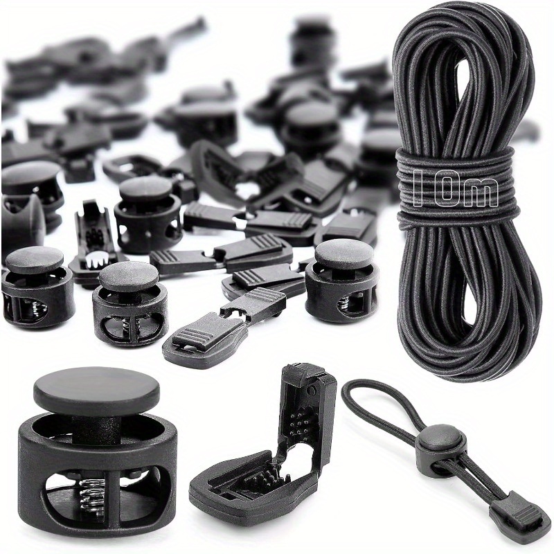 Image of 10 Meters Of 3mm Elastic Rope + 60 Anti-slip Buckles, Suitable For Backpack Drawstrings, Adjustable, Ideal For Clothing Laces, Durable With Good Elasticity