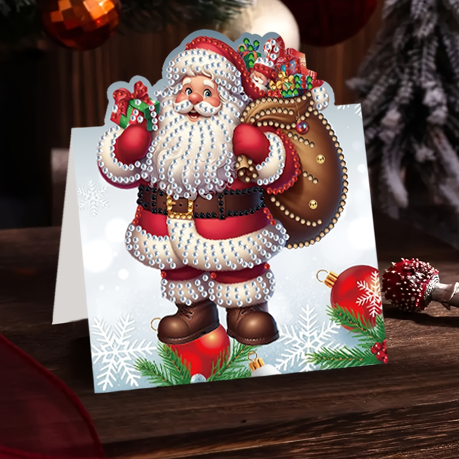 TEMU 8pcs Diamond Painting Greeting Card Set - New Santa Claus Theme Series, Jewelry Partially Inlaid Handmade Greeting Card With 8 Envelopes, Gift ,