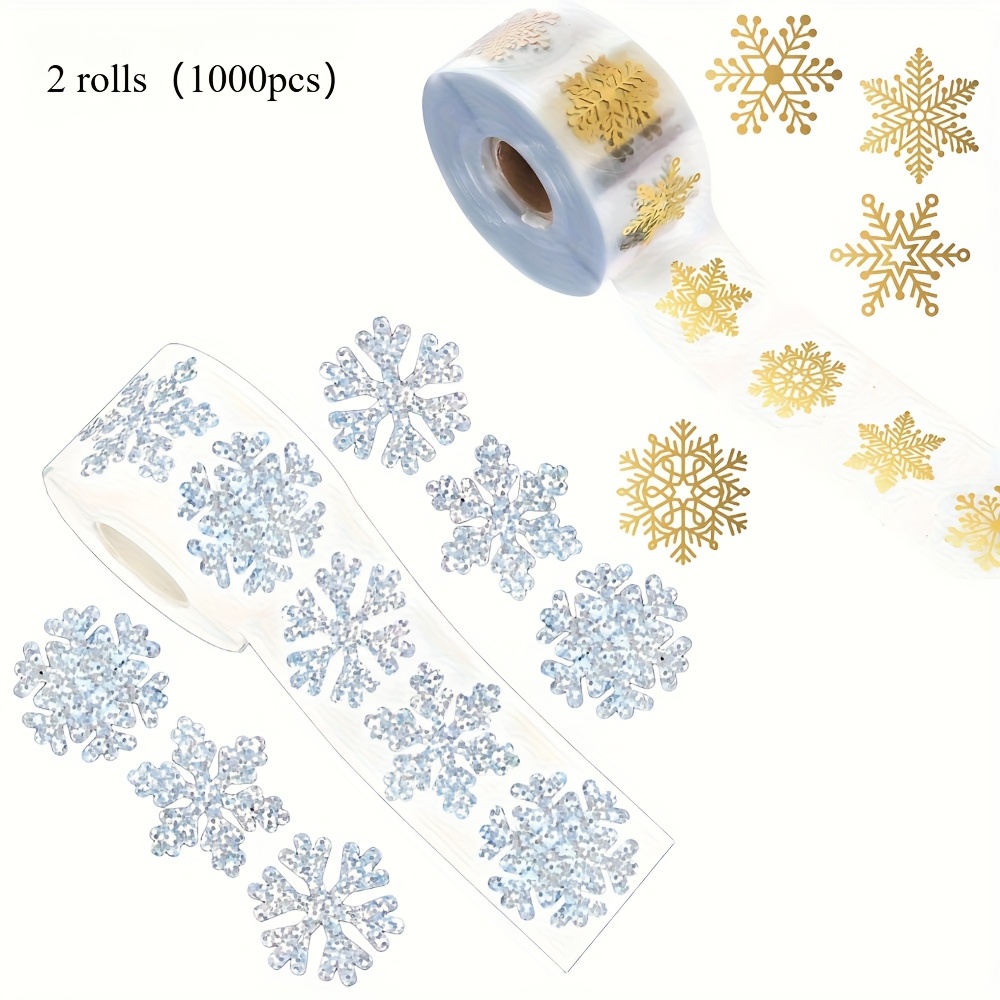 Image of 2 Rolls 1000pcs Winter Snowflake Stickers Roll - 3 Designs, High Quality Self-adhesive Stickers For Christmas, High Quality Stickers | Seasonal Decorations | Durable Adhesives