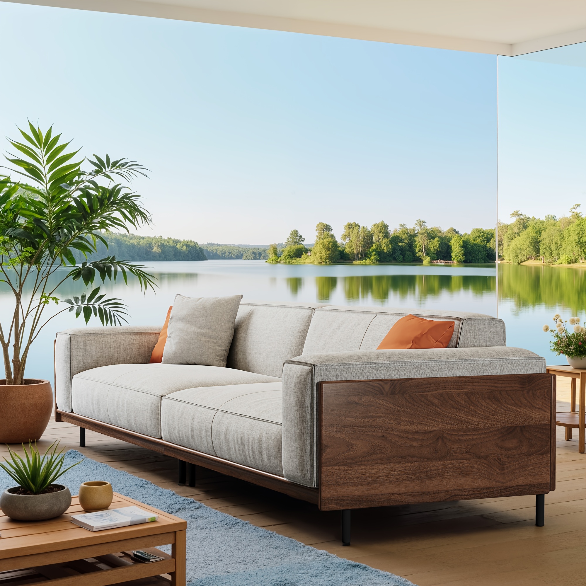 modern minimalist outdoor sofa 111 81 cushioned linen fabric metal frame for garden and patio