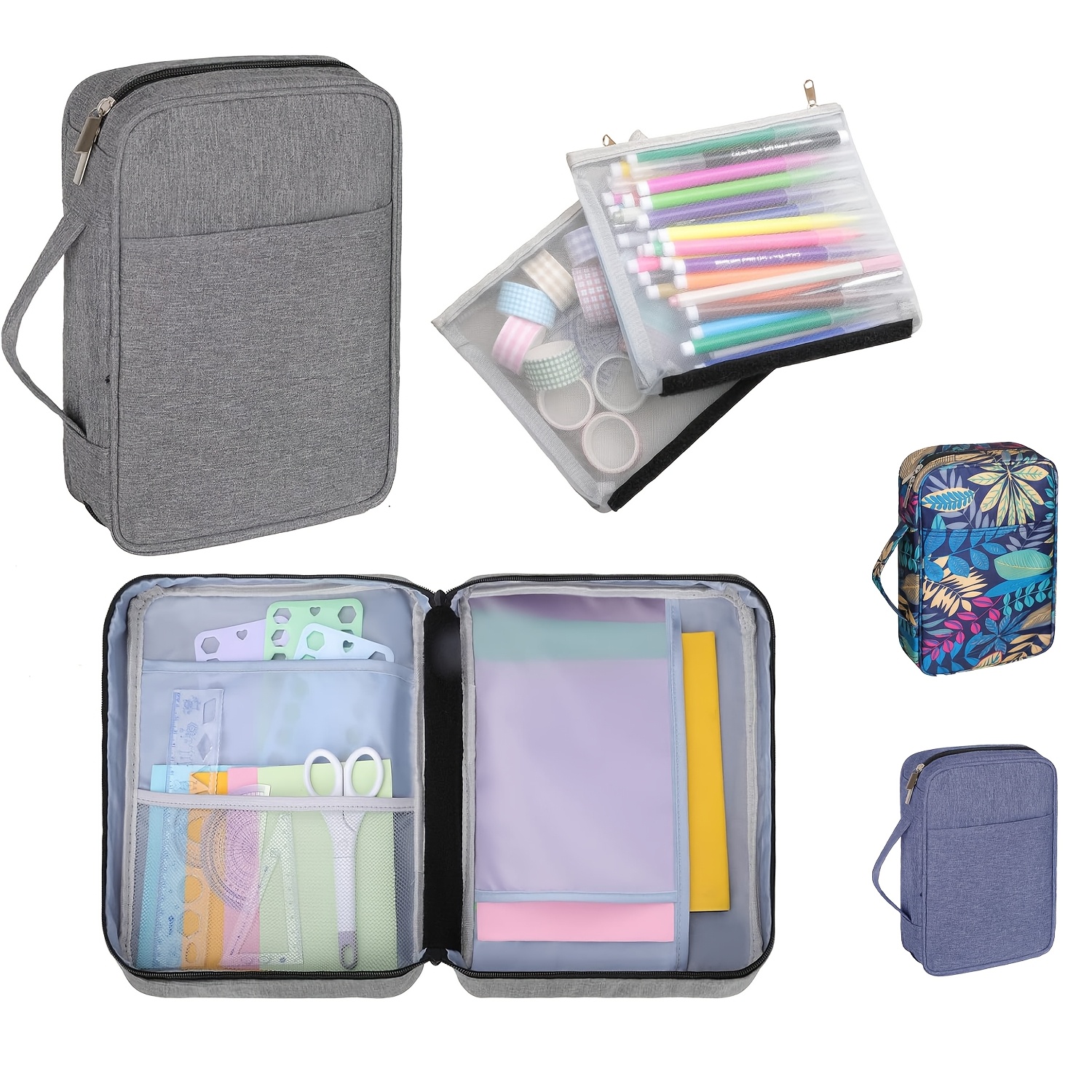 

Journal Supplies Organizer Case With 2 Detachable - Portable Storage For Pens, Planner Stickers, Scissors & Accessories In Gray/green/blue, Polyester Material, Journal Stickers