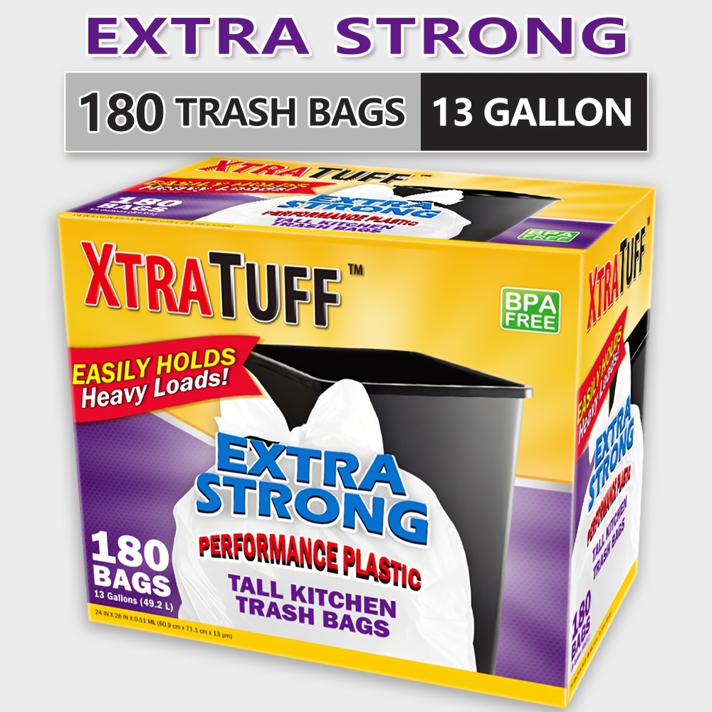Box of 180 13-Gallon Heavy-Duty Clear Plastic Garbage Bags – Leak-Resistant, Odor-Proof Multipurpose Trash Bags for Home and Outdoor Use
