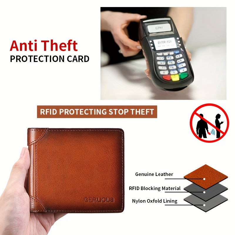 Portefeuille Homme En Cuir Véritable - Bifold Avec Fenêtre ID Et Protection RFID - Neuf Avec étiquette