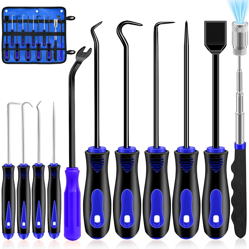 TEMU 11pcs Pick Set With Magnetic Telescoping Tool, Hooks, And Scrapers - Ideal For Automotive & Electronics Maintenance, Hose & Gasket Repair - Aluminum, Non-electric, Handles