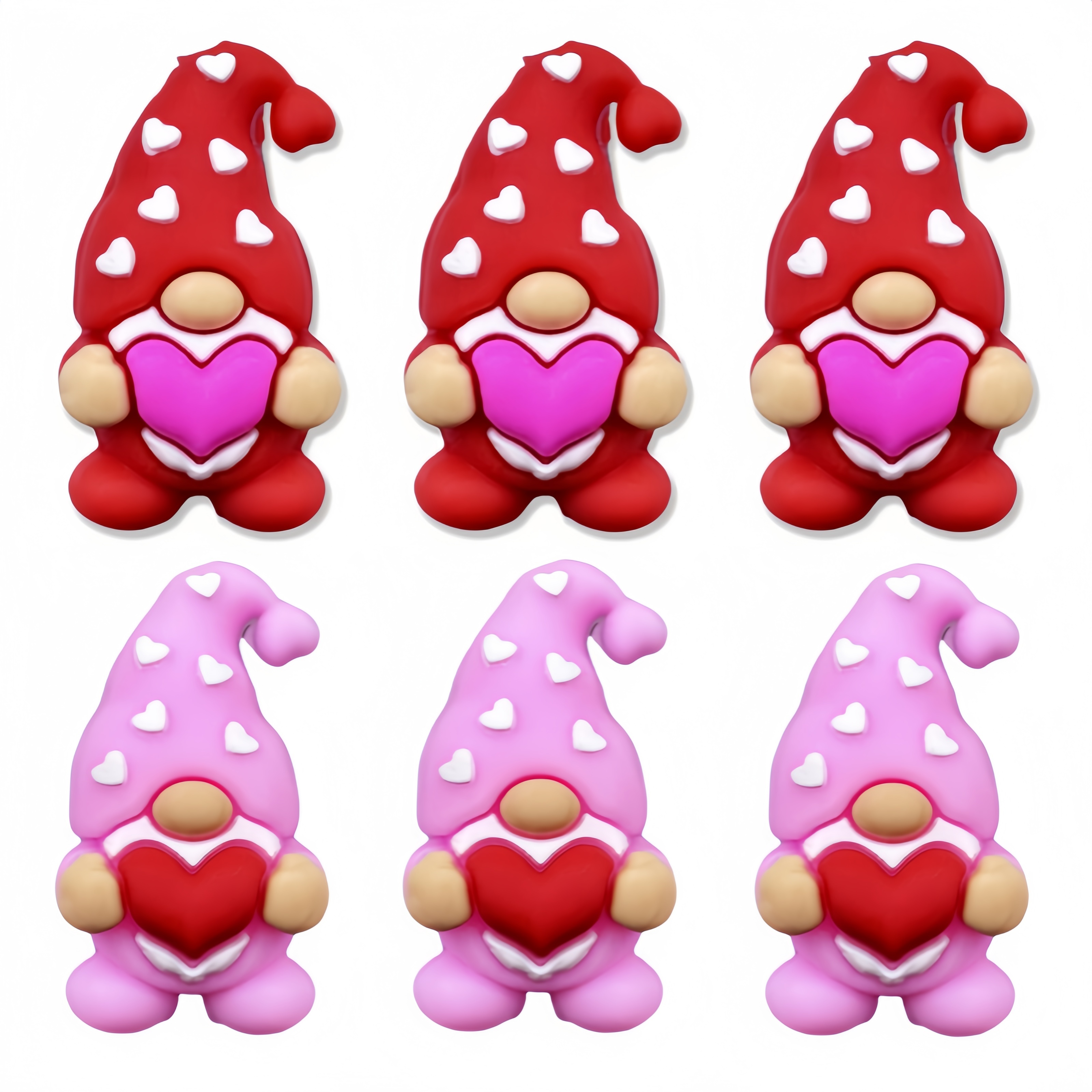 Image of 6pcs New 3d Heart Dwarf Silicone Beads, Beads, Perfect For Beading Pens, Diy Keychains, Bracelets, Necklaces, And Lanyard Accessories