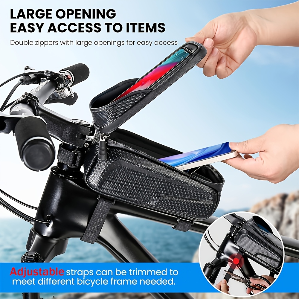 TEMU Bike Frame Bag, Bike Phone Bag, Bike Top Tube Front Frame Bag, Bike Phone Holder, Bike Additions For Phones Inches, Cycling Additions