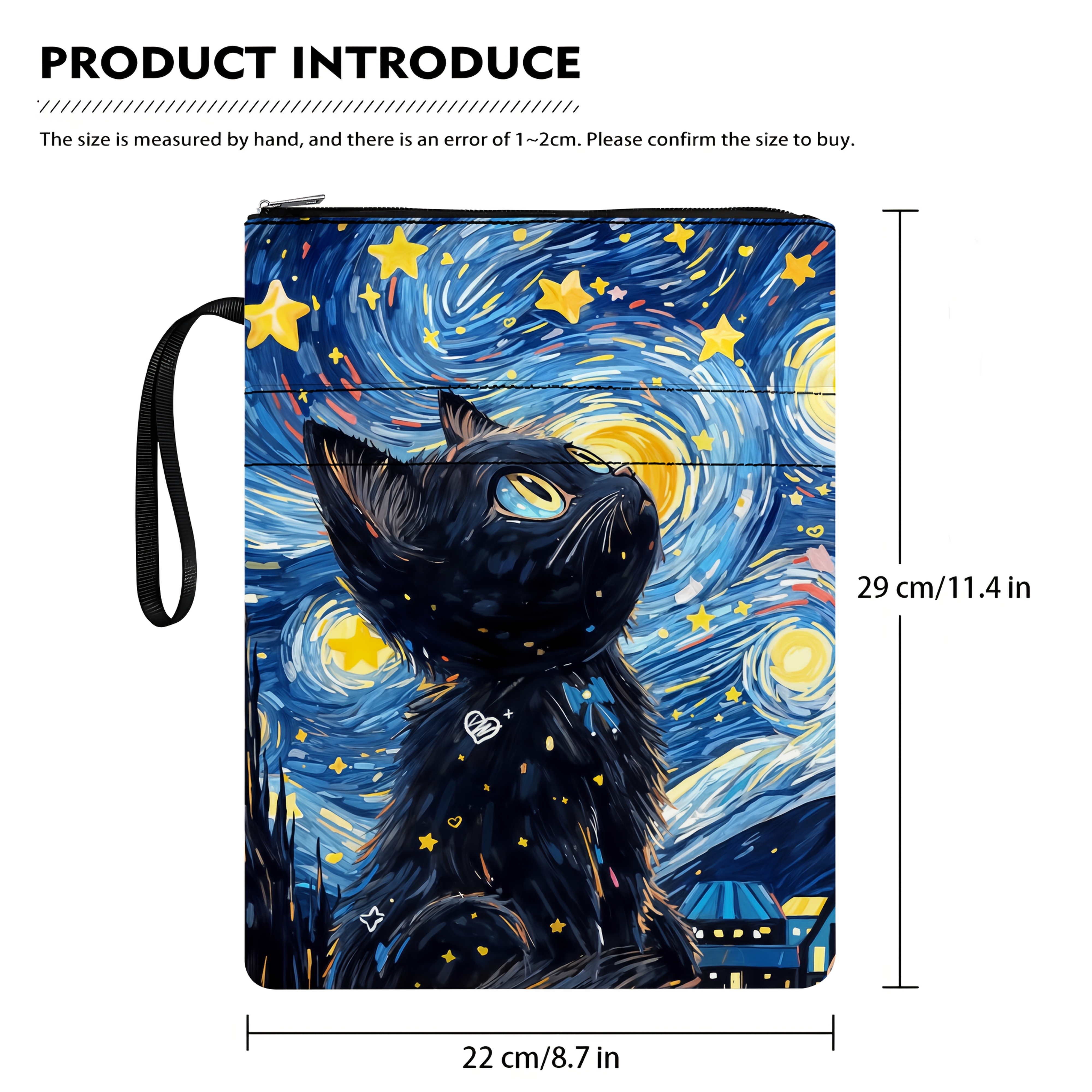 TEMU A Zippered Book Cover Featuring A Black Cat And Starry , A Protective Sleeve For Books, Including A Cover, Book Protector, Book Bag, And A