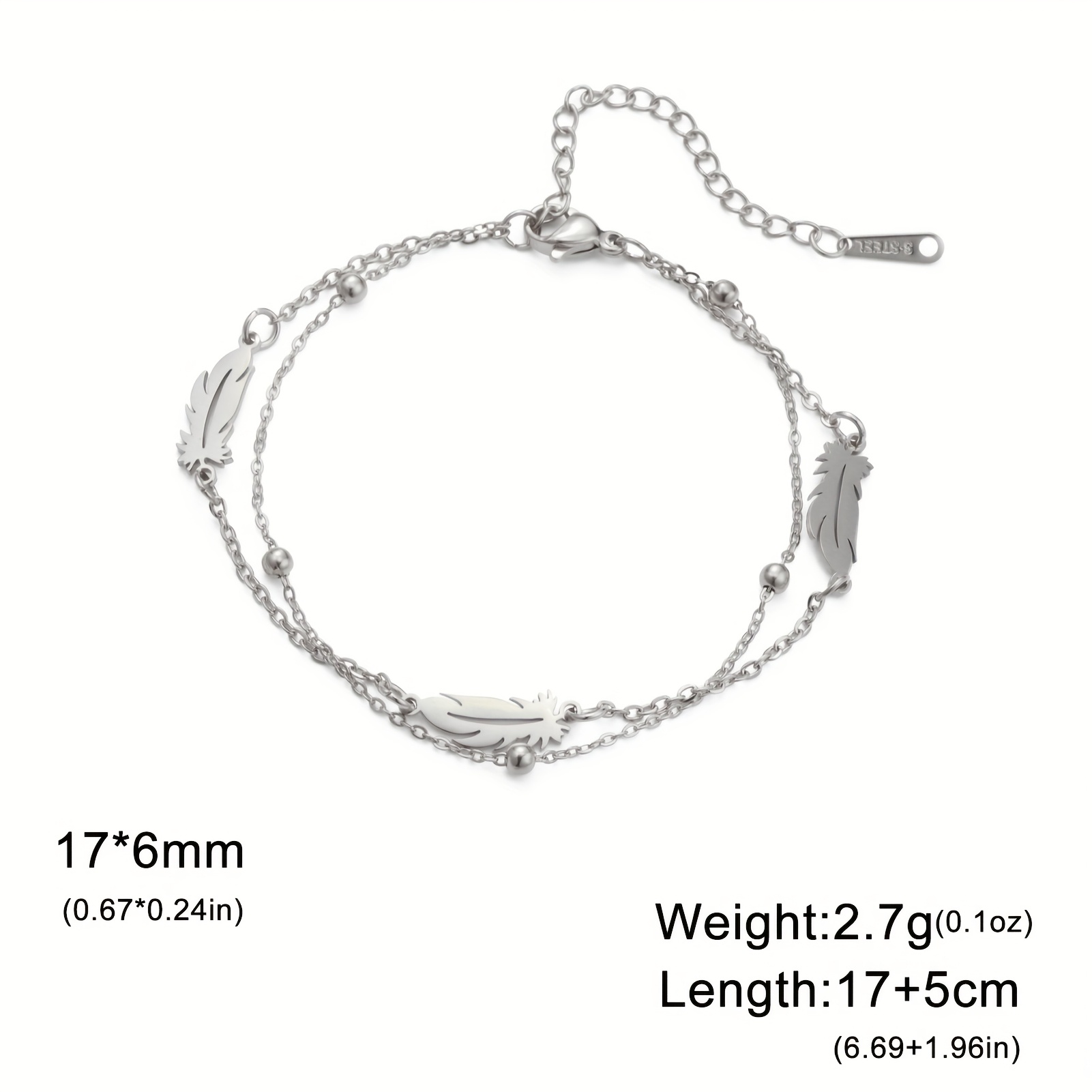 E-shop 1 Vintage Eleganter Federförmiger Anhänger Damenarmband, Mehrschichtige Perlen Trendige Verstellbare Kettenglieder-Armband, Geschenk zum