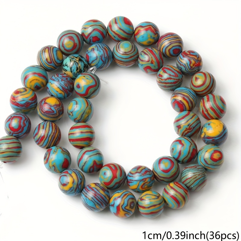 TEMU Natural Stone Multicolor Malachite Peacock Beads For Jewelry Making, Round Spacer Beads Assortment 15" 4 6 8 10mm, Bracelet Additions, Stone