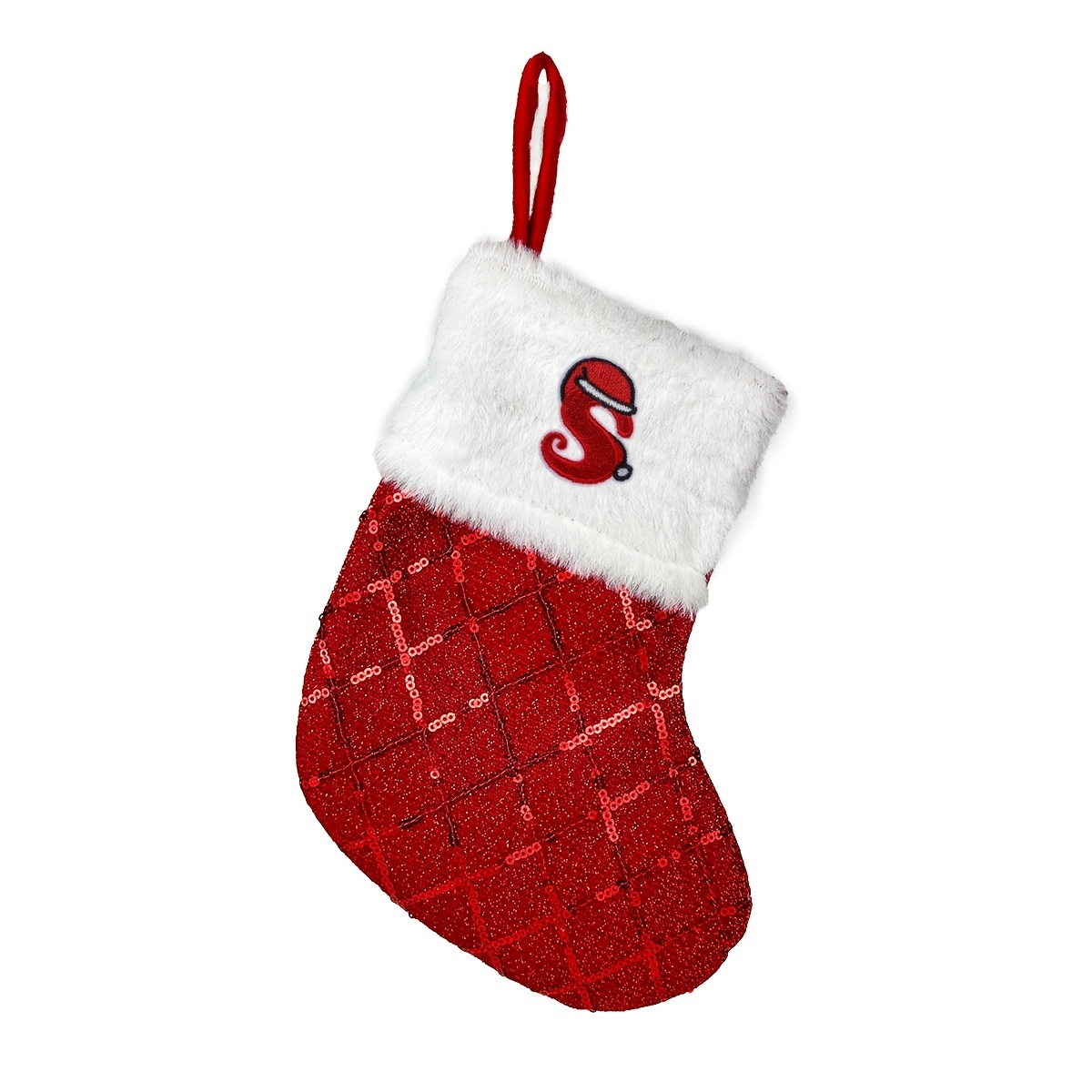 TEMU 2026 New Christmas Decoration, Red Glitter Embroidered Letter Christmas Stocking Gift Bag Small Size Socks Candy Gift Bag, Scene Decoration Room