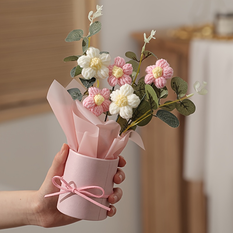 Flower Bouquet, Artificial Flowers, Knitted Puff Flowers, Finished Product, Handmade, Perfect For Christmas, Birthday Gifts, Or To A , Or For Corporate Events, Halloween Decor