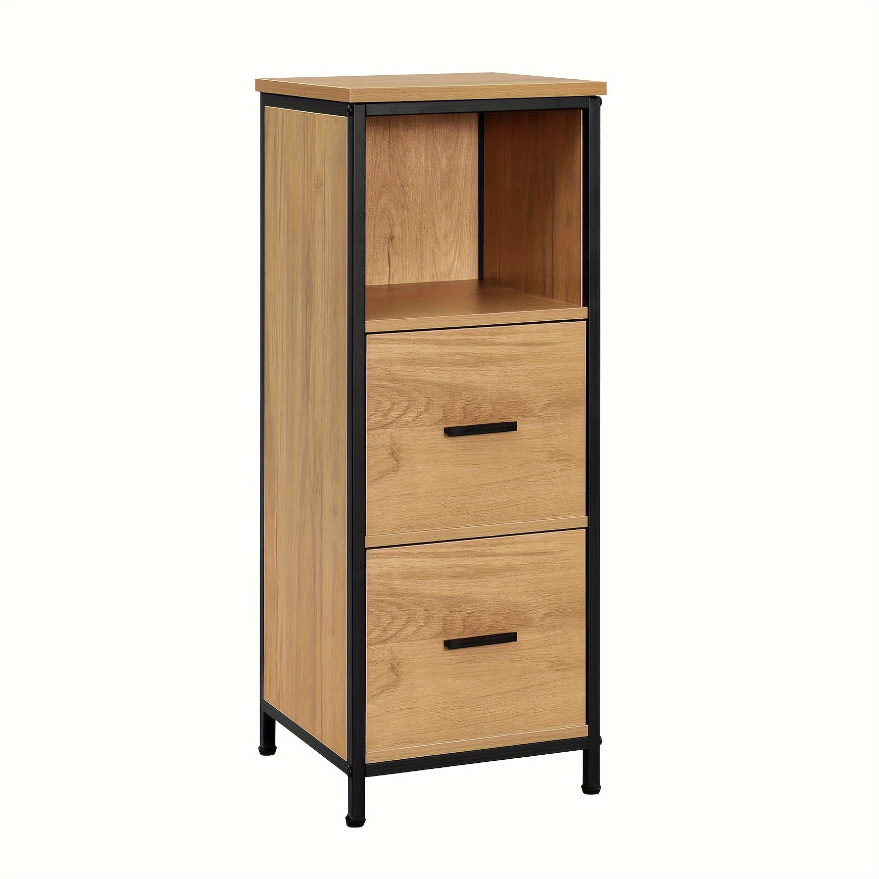 1pc Multifunctional Storage Cabinet, Bathroom Cabinet With 2 Removable Drawers, Narrow Bathroom Cabinet, Corner Cabinet, Industrial Style, With Metal Frame, Black Light Oak Colour, 30x80x30 Cm
