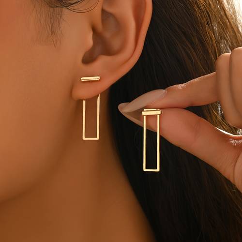 1 pair middle eastern metallic style spring summer womens and back stud earrings easy geometric shape ear jewelry narrow long rectangular daily matching party styling decoration daily party vacation holiday gift for girlf