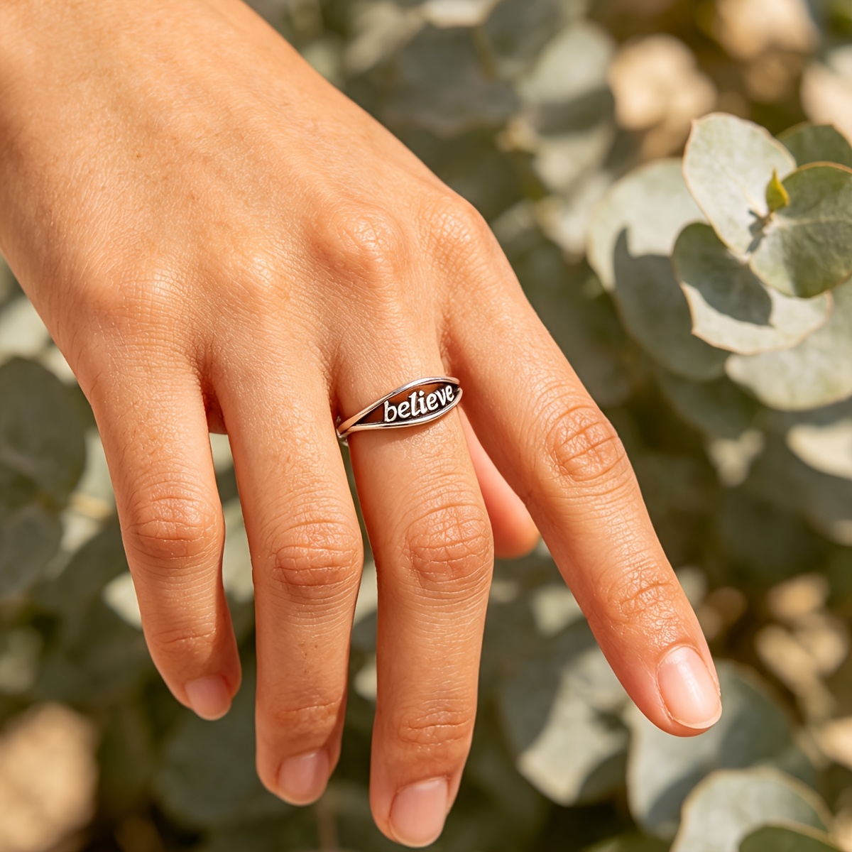 Women's Believe DIY Vintage Ring, 925 Silver Plated