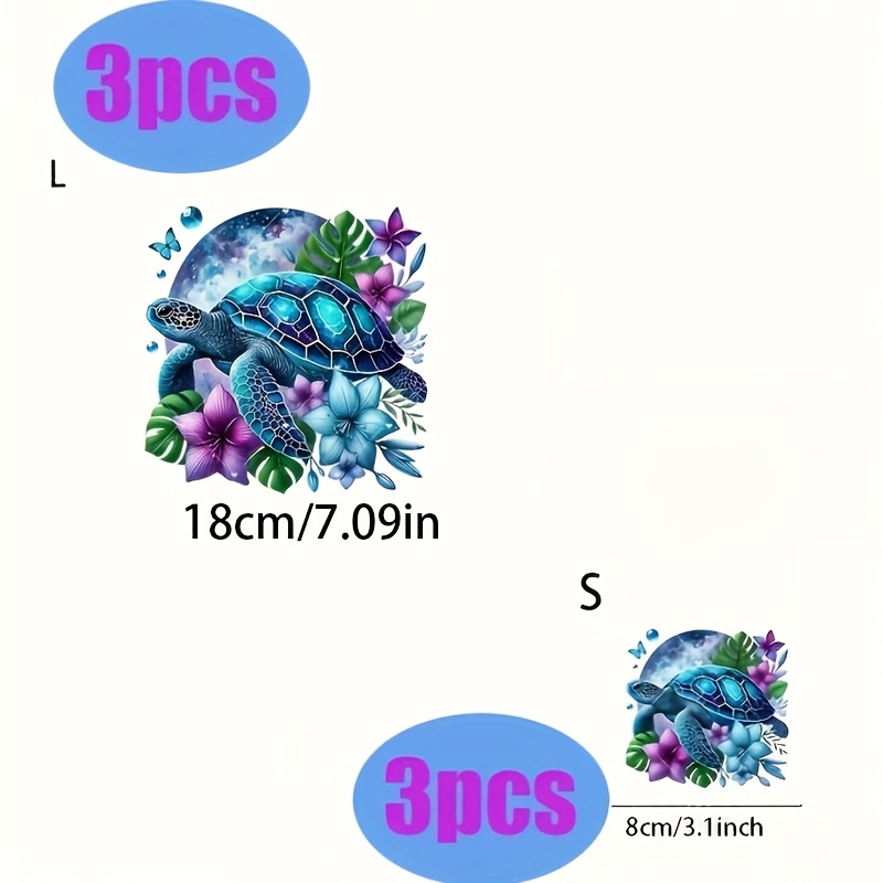 TEMU 6pcs Set, 3 Large And 3 Small, Durable Washable Diy Iron-on Transfers, Space Turtle Iron-on Transfer Stickers, Suitable For Diy T-shirts,