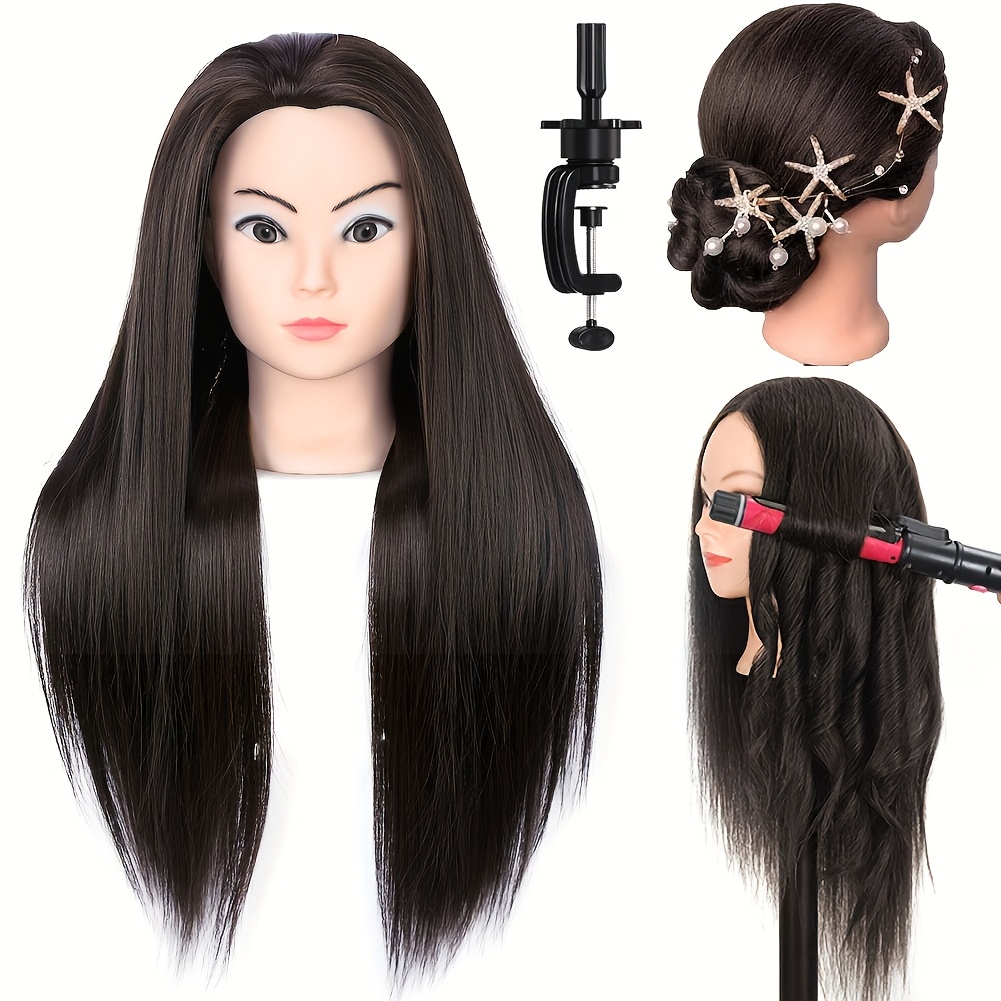 26 Inch Mannequin Head Synthetic Fiber Hair Styling Training Head Long Hair 4# Color Cosmetology Mannequin Head Hair Styling Hairdressing Practice Synthetic Hair Training Practice Mannequin Head