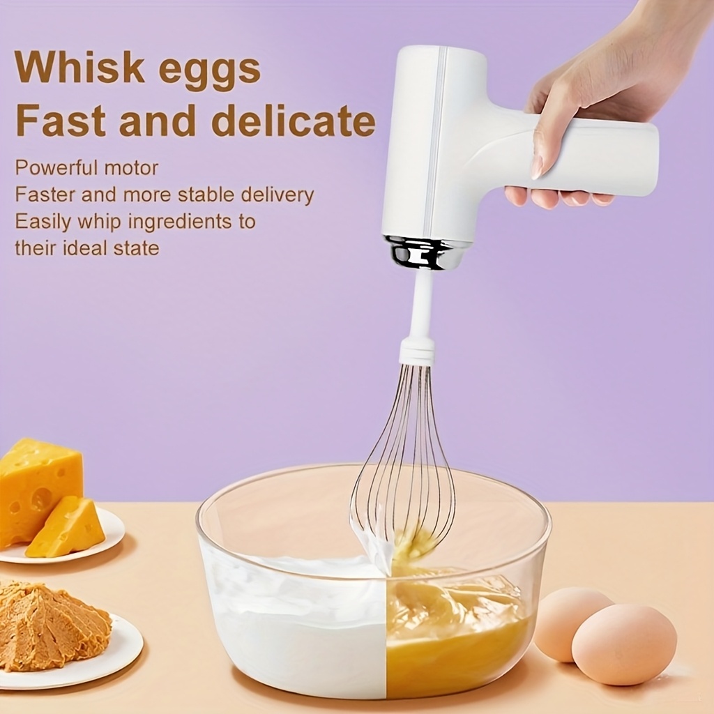 Batidora de mano recargable por USB, inalámbrica, ligera y fácil de usar, adecuada para hornear pasteles, galletas y magdalenas