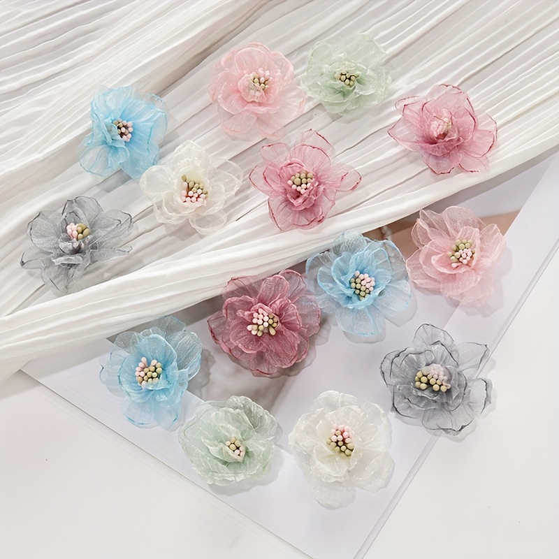 Image of 10pcs Of Simulated Transparent Gauze Flowers For Crafts, Clothing Additions, Fabric Flowers, And Hair Ornaments