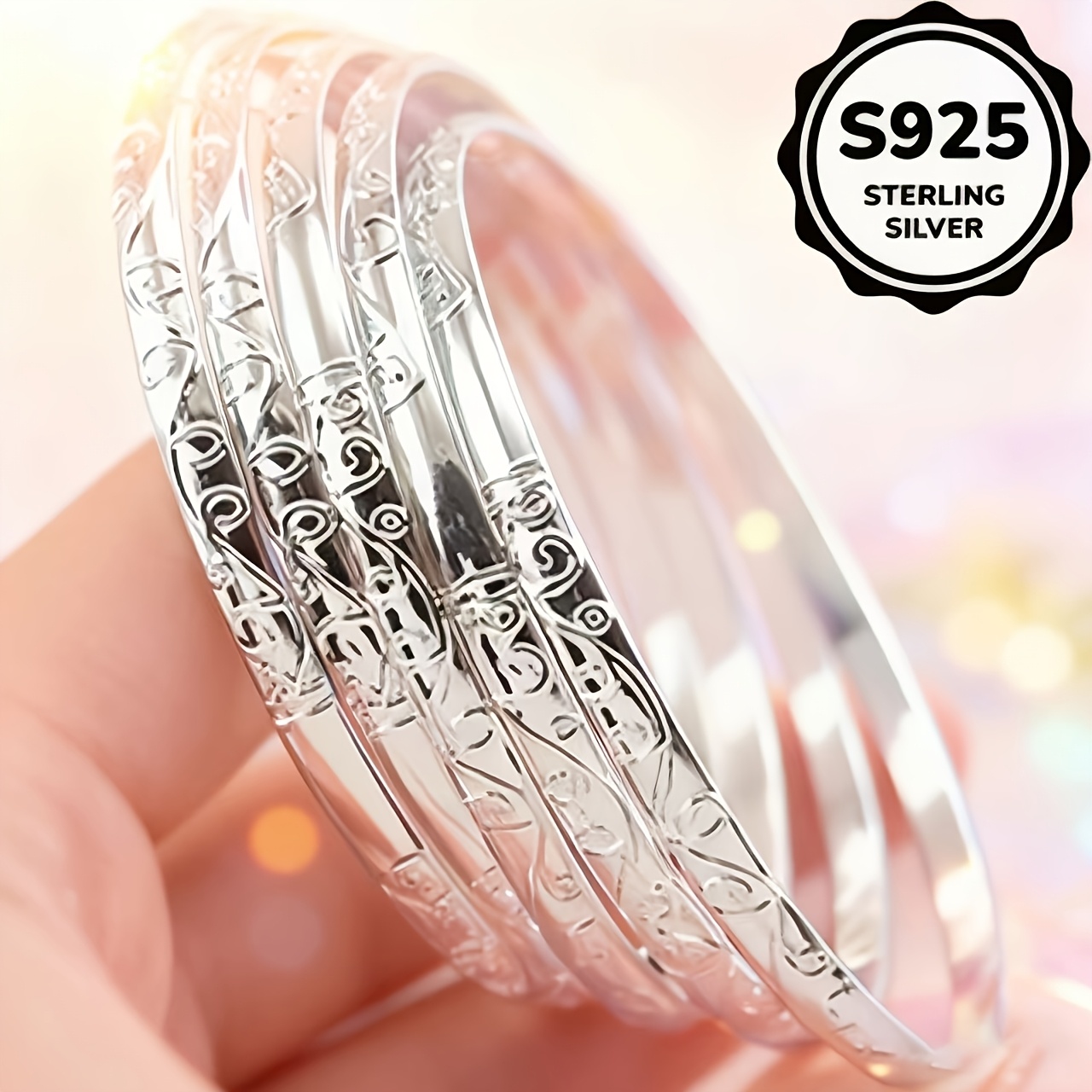 5pc S925 Sterling Silver Bracelet Set, Elegant Versatile Styles