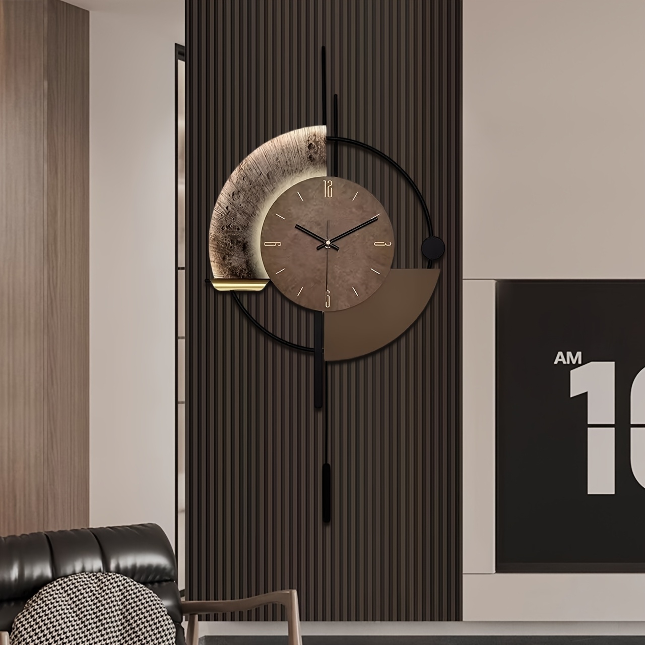 E-shop Große, leise Kinderzimmer-Wanduhr mit japanischem Quarzwerk - Nautisches Thema, Retro-Modernes Design aus Holz und Metall, AA-Batteriebetrieben