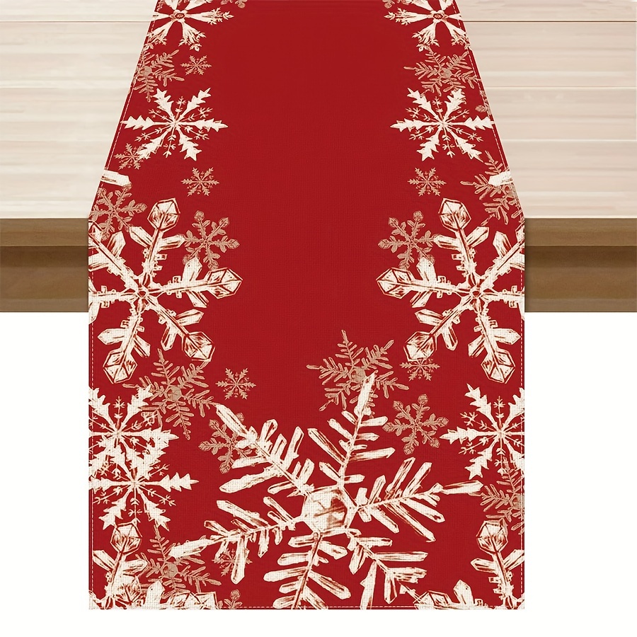 

1pc Red Snowflakes Christmas Table Runner, Linen Burlap Fabric, Square Woven Cover, Holiday Farmhouse Decor For Home Kitchen Dining Indoor Decor