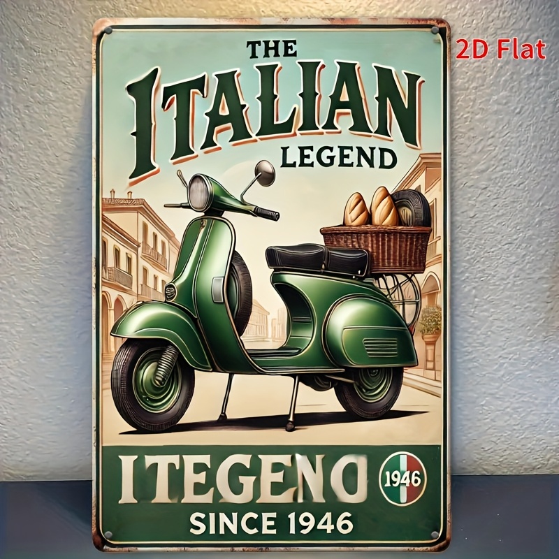 TEMU Piatto 2D, Insegna Piatta 2D in Legno Stile Vintage con Design di Scooter e Cestino Vintage, da Parete in Legno Durevole. Adatta per Arredamento