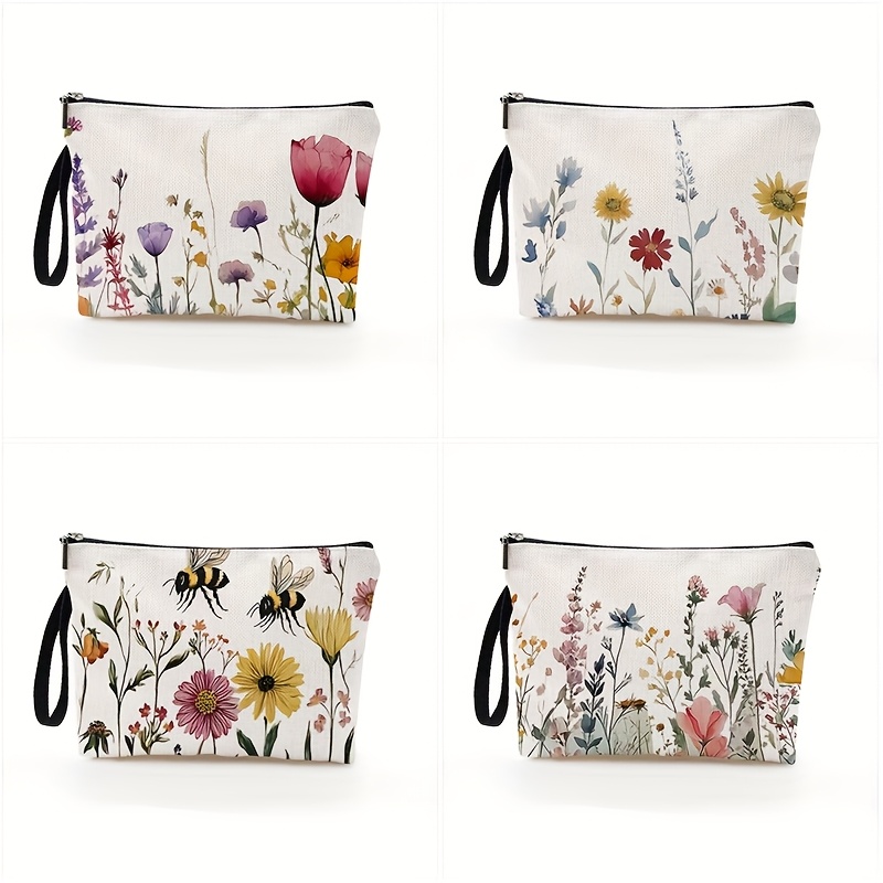 TEMU 4pcs, Fashion Women's Makeup Bag Storage, Rural Pattern Makeup Bag, Suitable For Holiday Outdoor Travel And Daily Use Zipper Bag, Perfect Gift