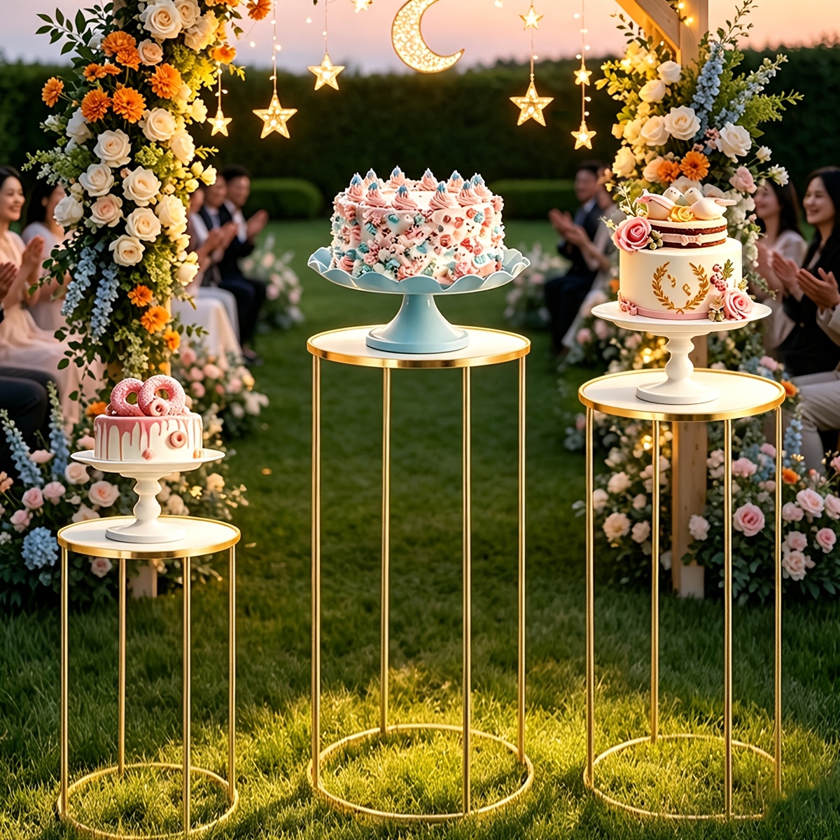 Image of 3pcs Large Cake Stand, Metal Cake Decoration Stand With Acrylic Plates, Serving Supplies, Suitable For Weddings, Banquets, Parties, Birthday Events, Etc. (no Food Contact)